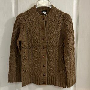 Vintage GUC J. Crew Women Brown Cable Cardigan Cashmere Blend Size Small